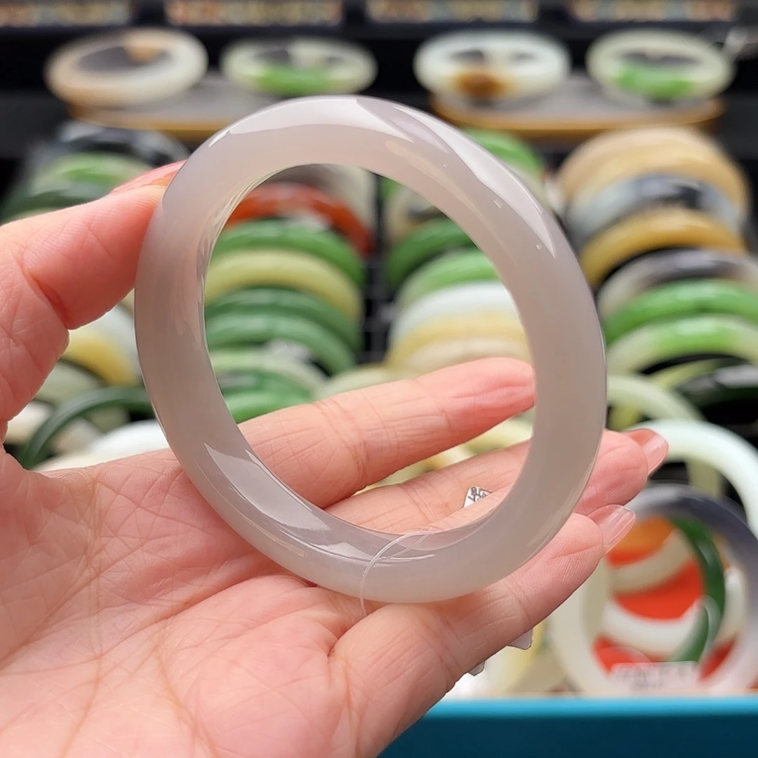 和田玉未镶嵌手镯满圈冰紫54.3