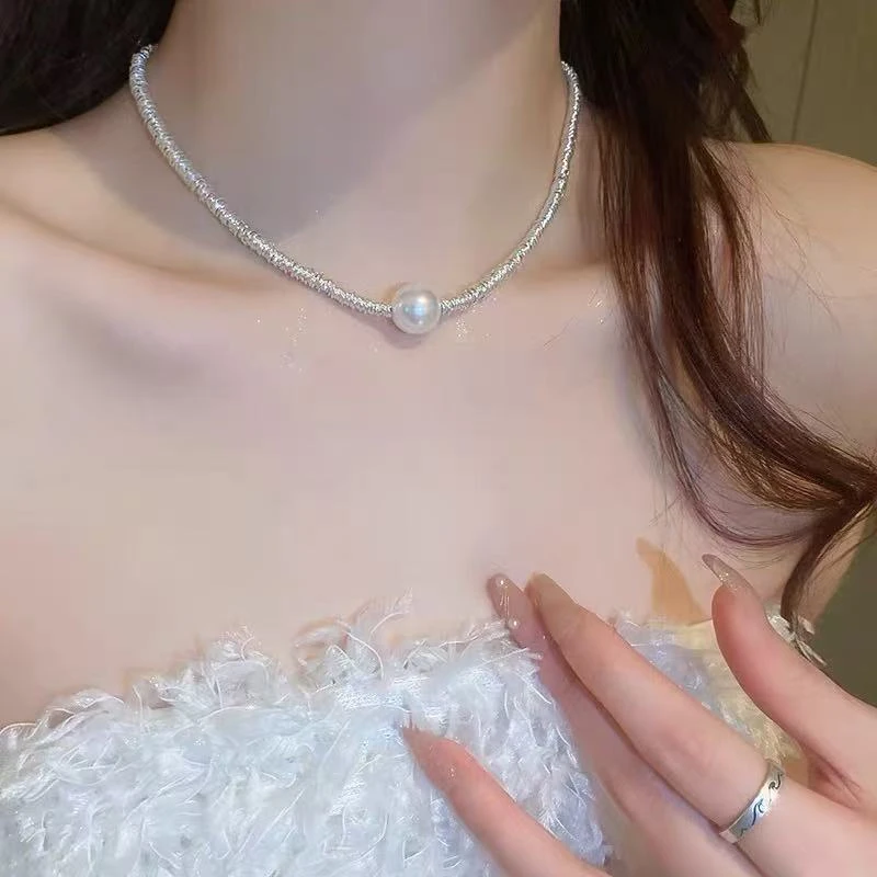 合金仿珍珠项链 重工金属圈仿珍珠项链