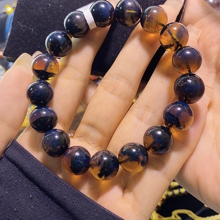 琥珀未镶嵌珠宝奇石海藻手串12