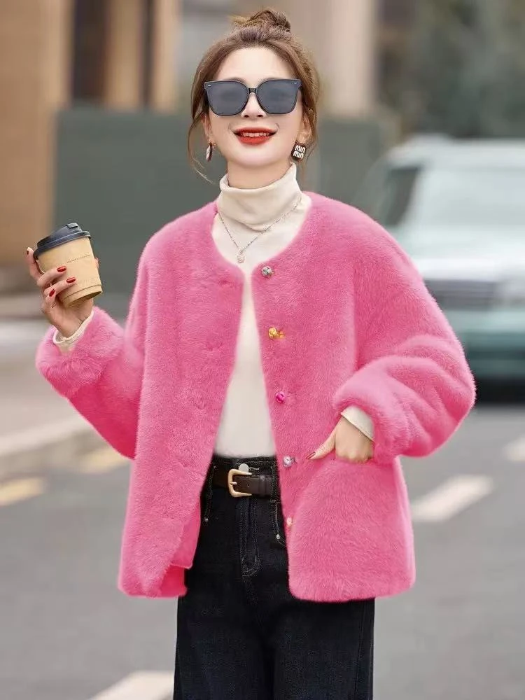 高级感国风盘扣2025别致彩扣毛毛外套