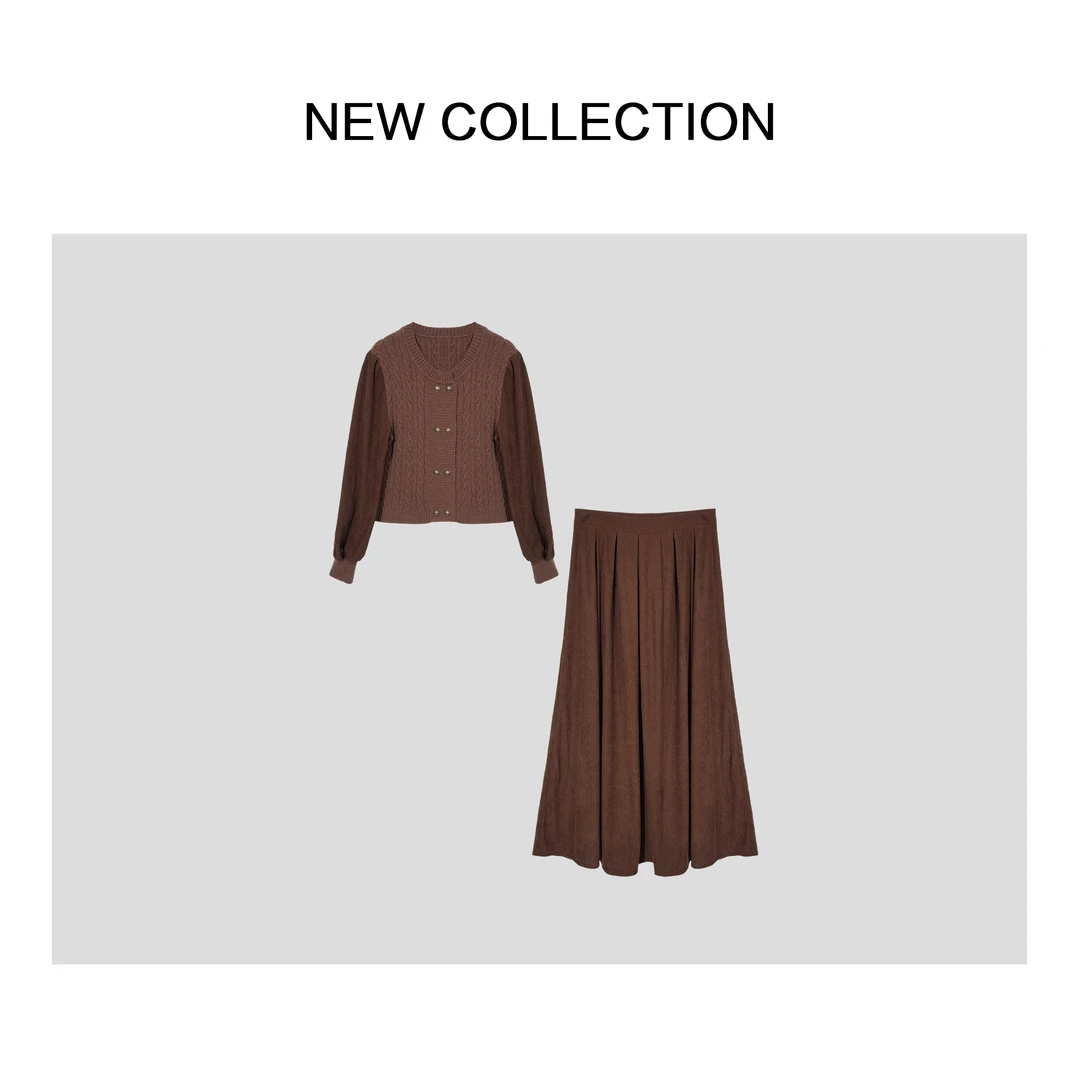 双排扣上衣搭配百褶裙两件套 D1F58018 -8018