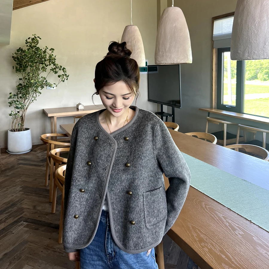 伊迪卡双面羊毛大衣气质轻奢时尚短款小香风女秋冬