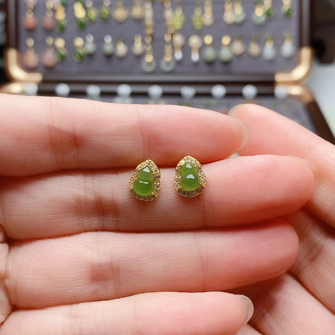 银S925镶嵌和田玉耳饰