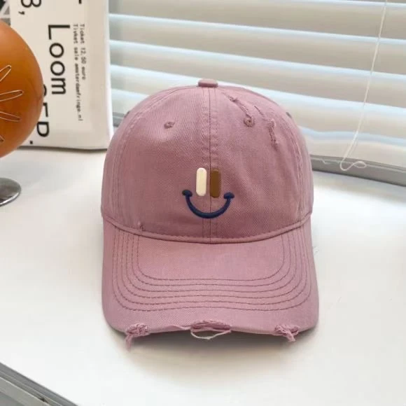新款笑脸刺绣字母棒球帽子女韩版休闲百搭软顶鸭舌帽户外遮阳帽潮