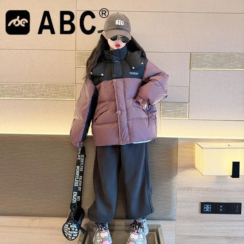 ABC女童羽绒服冬装2024儿童加厚白鸭绒外套大童女孩冬季保暖上衣