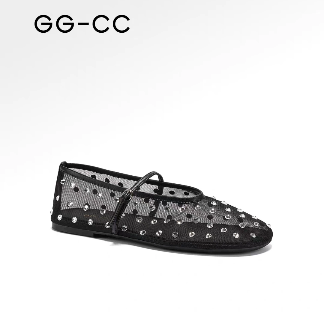 GGCC商场同款2025年夏季新款法式浪漫渔网鞋水钻芭蕾单鞋G25S5204