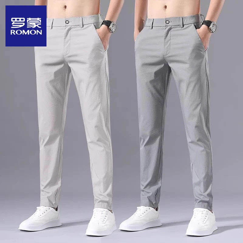 罗蒙冰丝休闲裤男士2025夏季薄款弹力直筒速干商务男裤轻薄长裤子