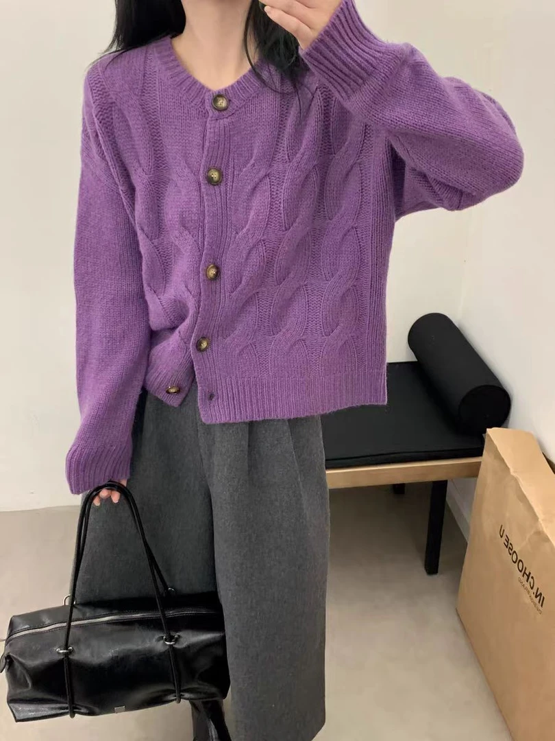 218-【外贸工厂】100%羊毛针织衫-W571紫色