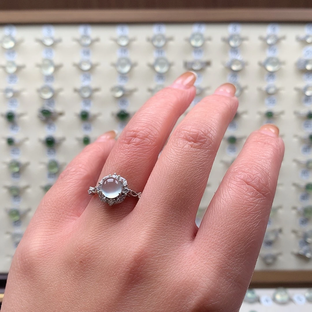 蛇纹石玉银S925镶嵌戒指