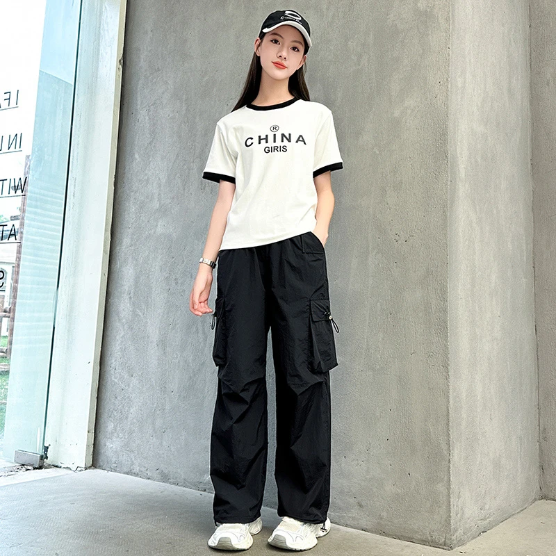 女大童夏天套装2025新款儿童洋气超好看初中学生女童夏季女孩衣服