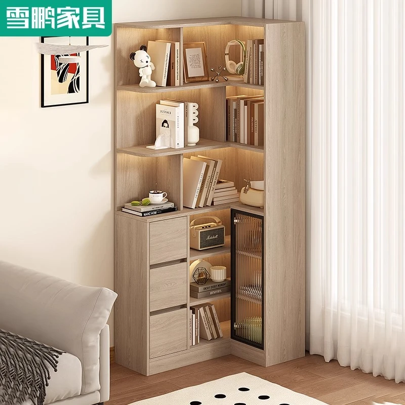 书房客厅沙发边柜置物柜卧室转角书柜书架墙角书柜一体靠墙6F101