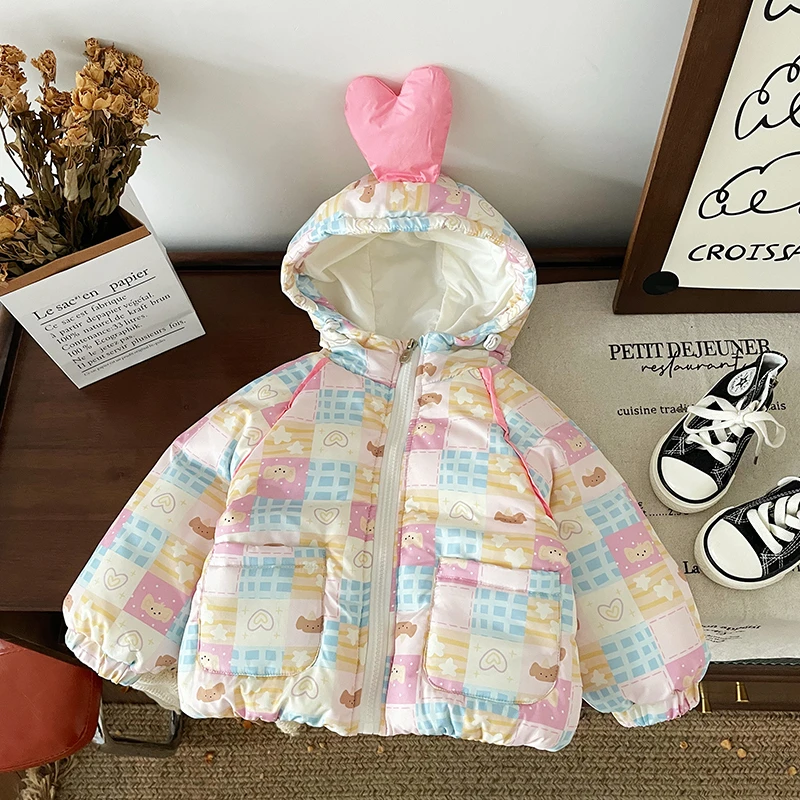 【现货】橘止皮儿童羽绒服90白鸭绒防寒冬女童卡通连帽外套DW241193