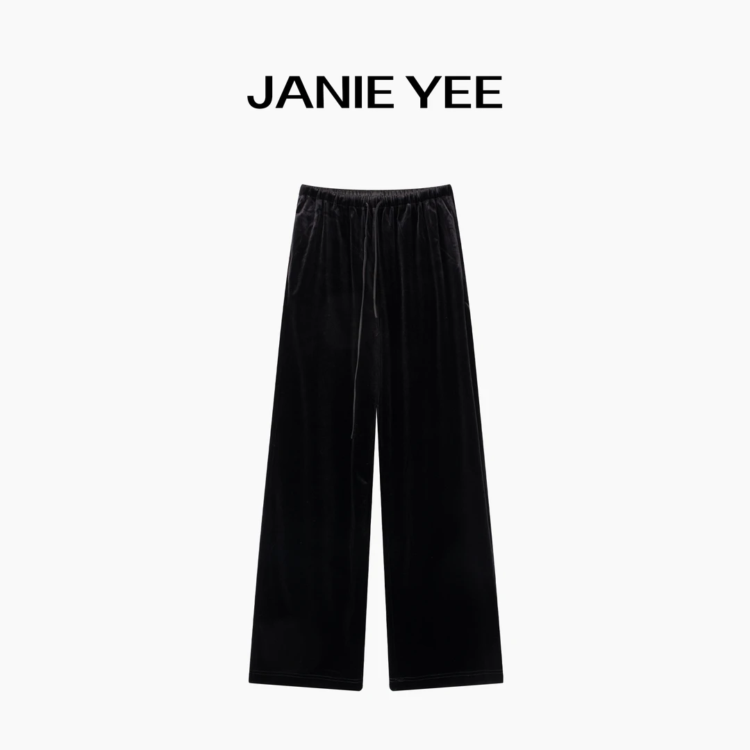 Janie Yee"高配丝绒"进口丝绒窄腰直筒显瘦休闲裤24A0096 24A0105