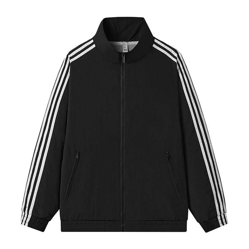 阿di精选春秋薄款外套透气网眼三条杠休闲运动外套男风衣立领夹克