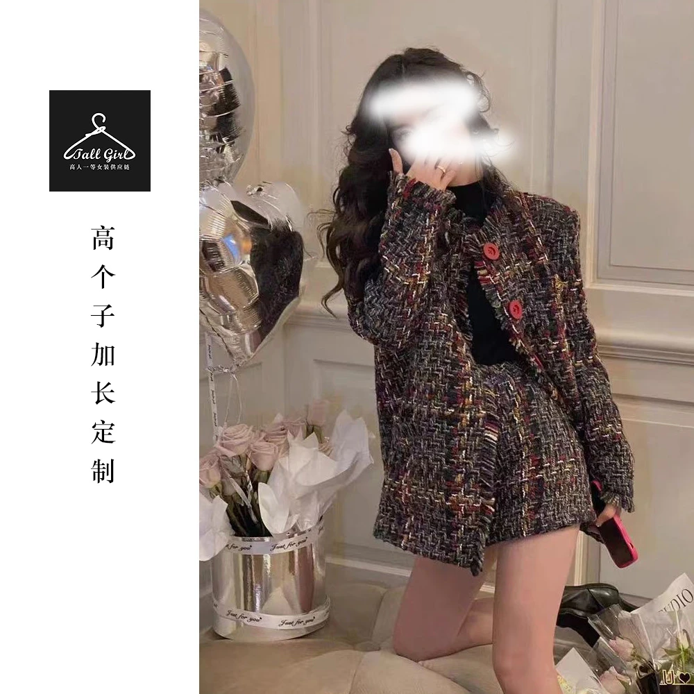 「安妮小姐」高个子羊毛粗花呢夹棉小香风外套短裙套装FSAW25567