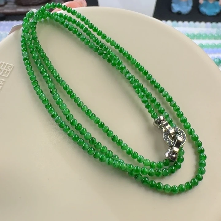 翡翠手链未镶嵌新款浓阳绿飘花小米珠2.5-2.8mm