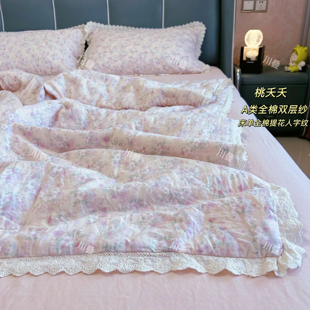 全棉双层纱夏凉被母婴A类纯棉纱布空调被子大豆纤维被芯可机洗