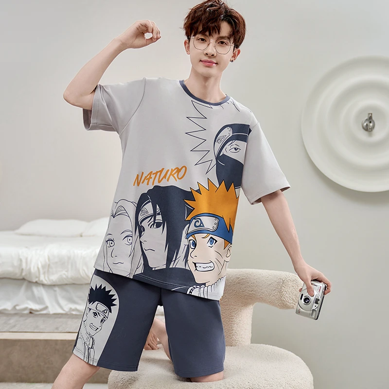 男士睡衣夏季薄款短袖纯棉男款青少年学生大童卡通家居服套装夏天