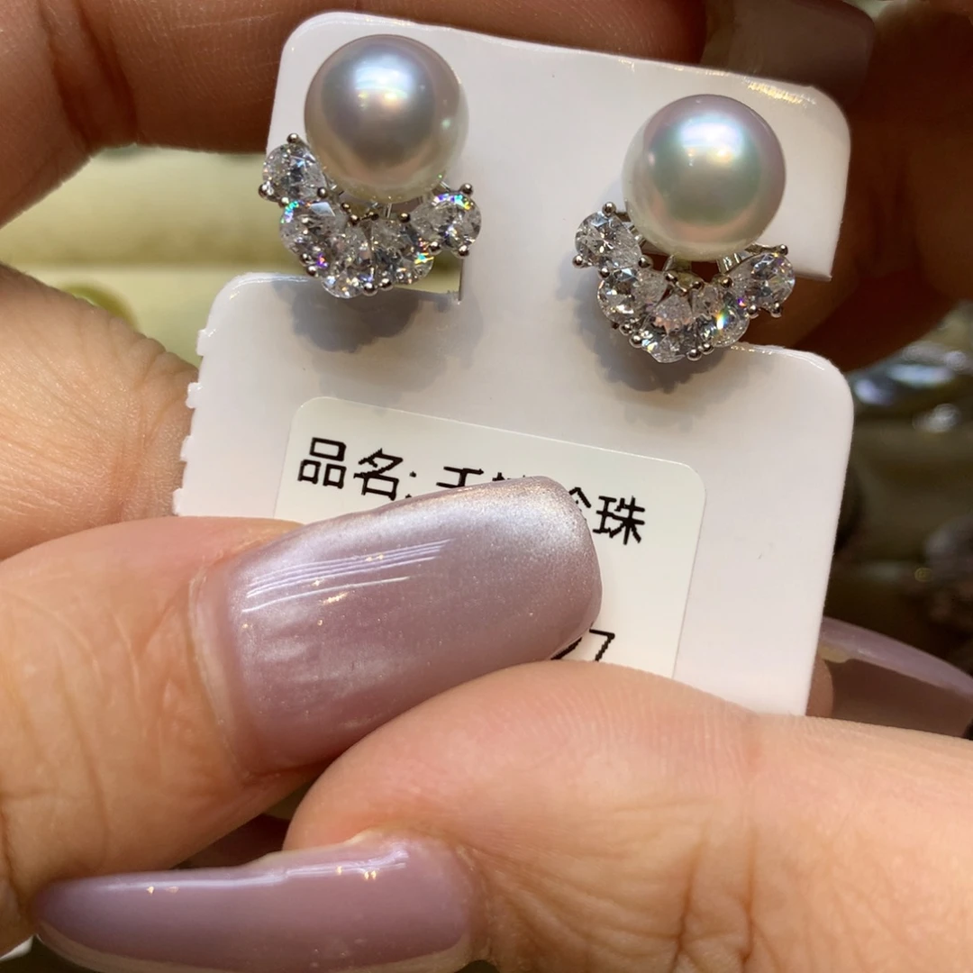 银S925镶嵌耳饰海水珍珠