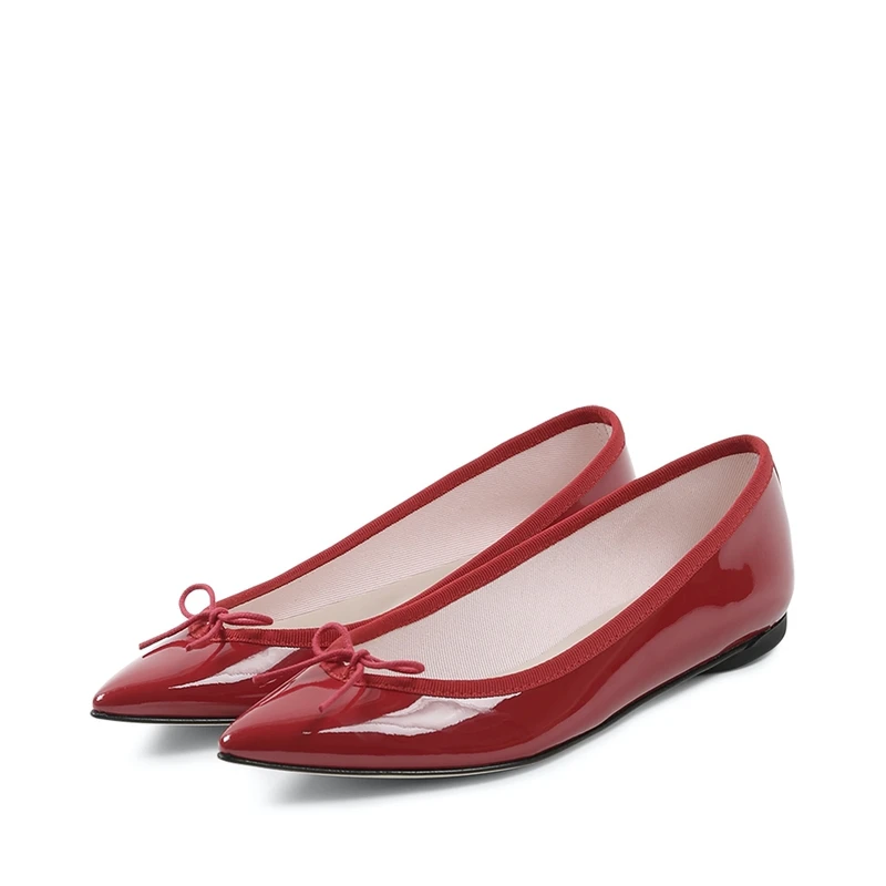 【折扣】Repetto 女红色亮面牛皮革尖头低跟单鞋