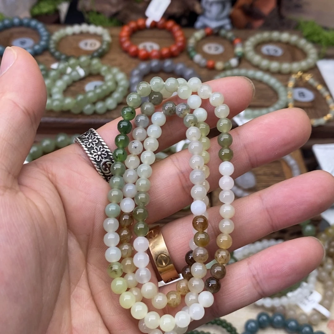 和田玉未镶嵌手链卡6多宝长链