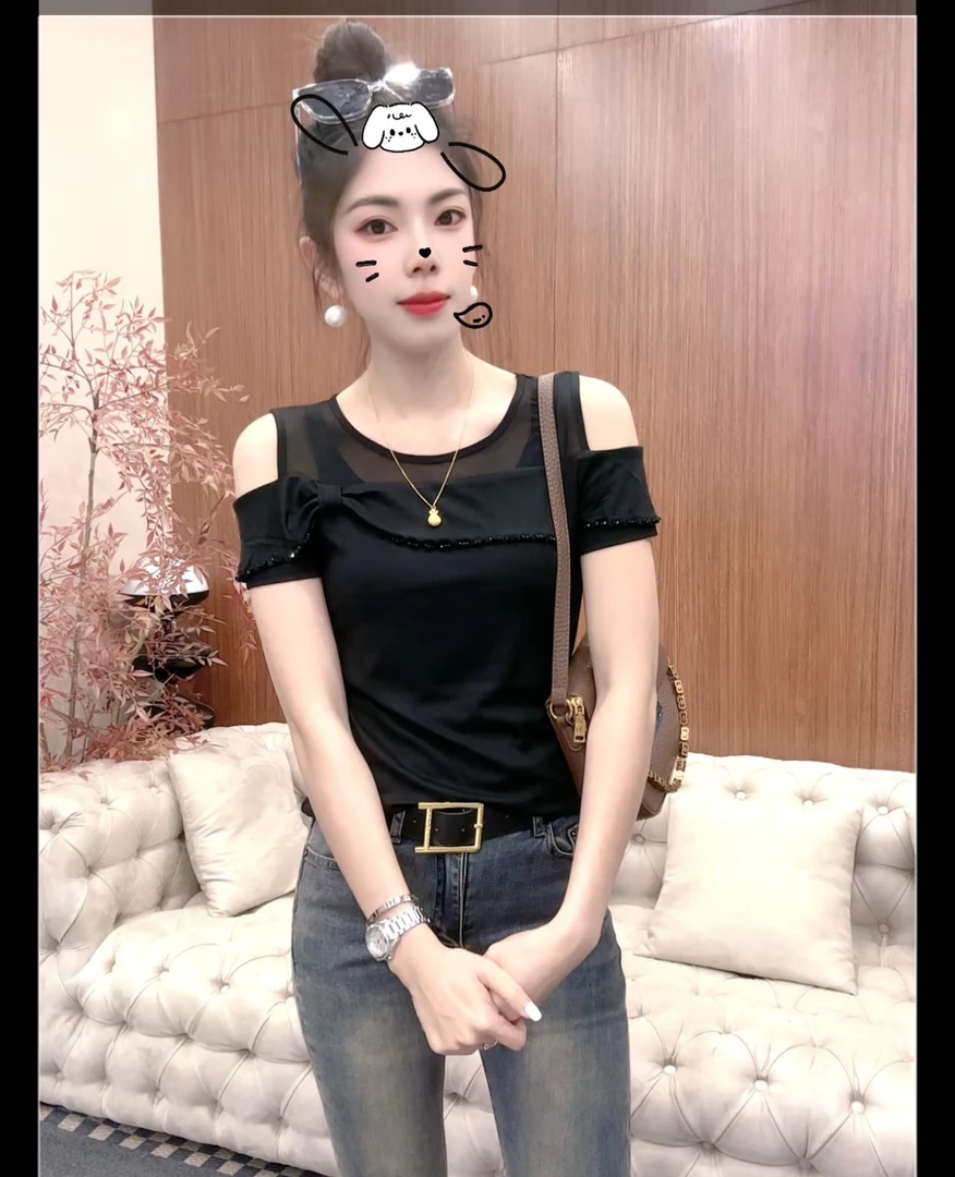 月月家，夏季漏肩气质女人上衣8916