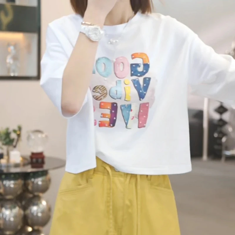 美式潮牌白色短袖T恤女2025夏季宽松外穿小个子设计感小众短上衣