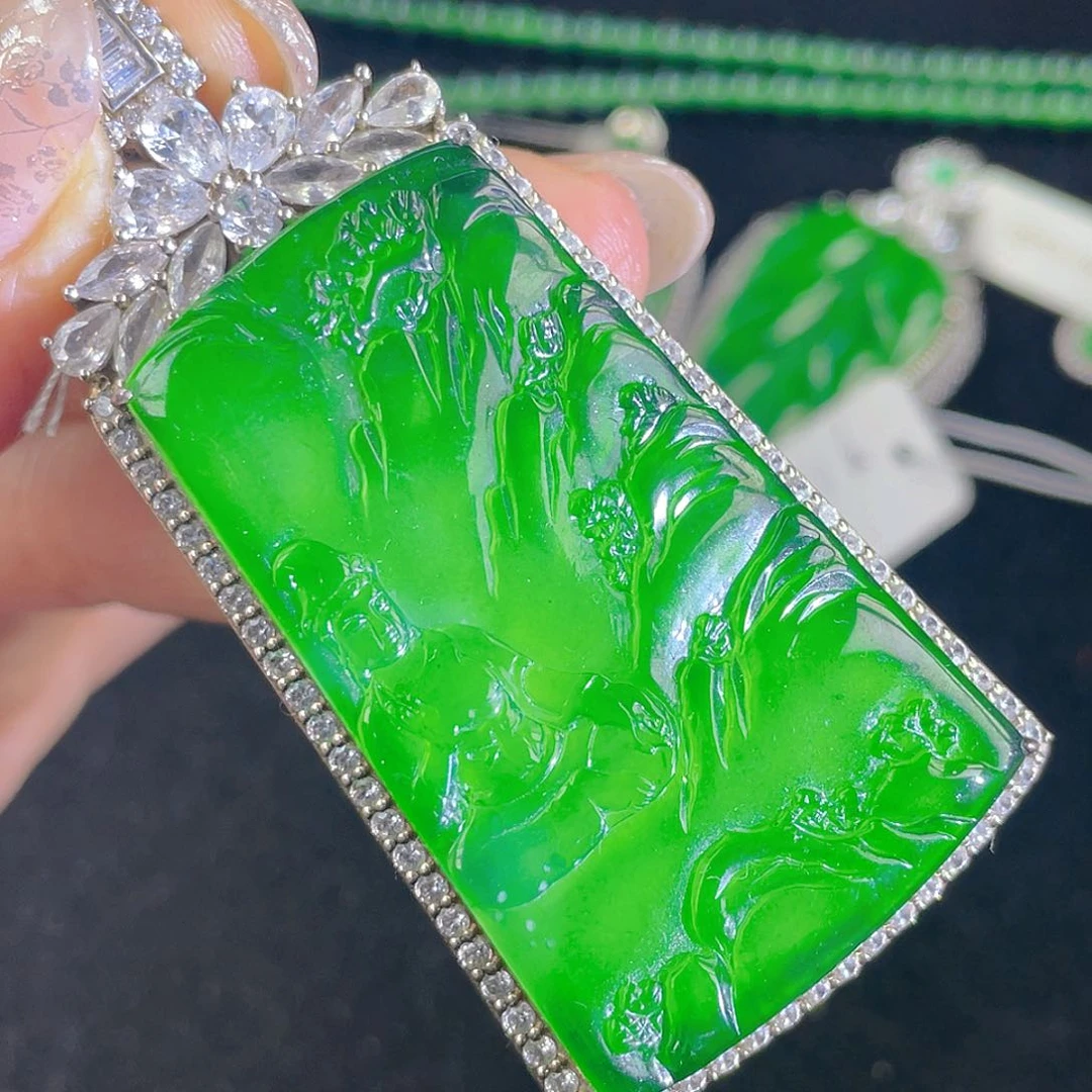 翡翠吊坠(不含链)银S925镶嵌