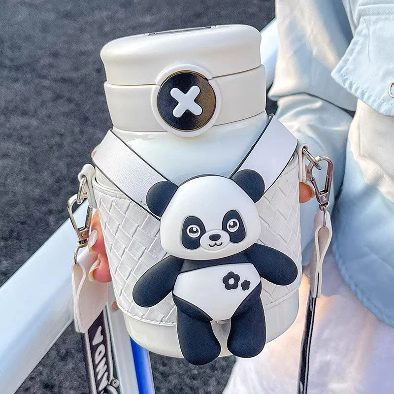 大肚保温杯吸管便携熊猫杯子女高颜值大容量学生儿童双饮水杯可爱