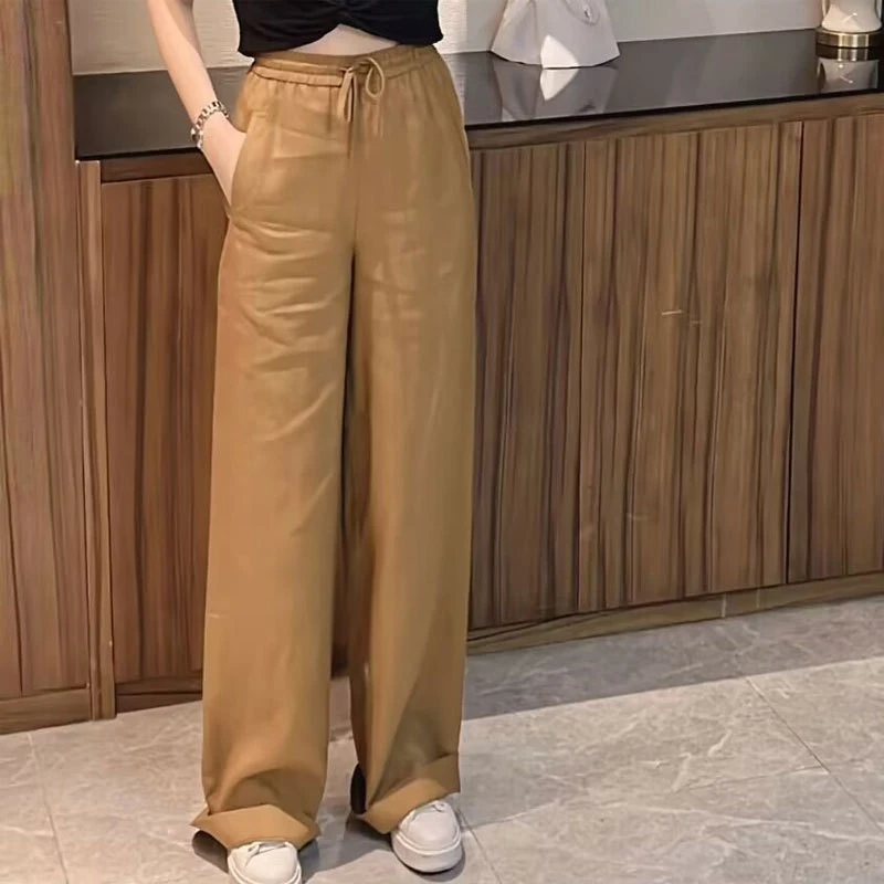 [商场同款]夏款松紧腰系带亚麻阔腿裤休闲长裤5100552