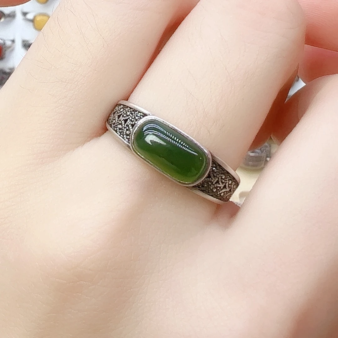 和田玉（碧玉）戒指银S925镶嵌