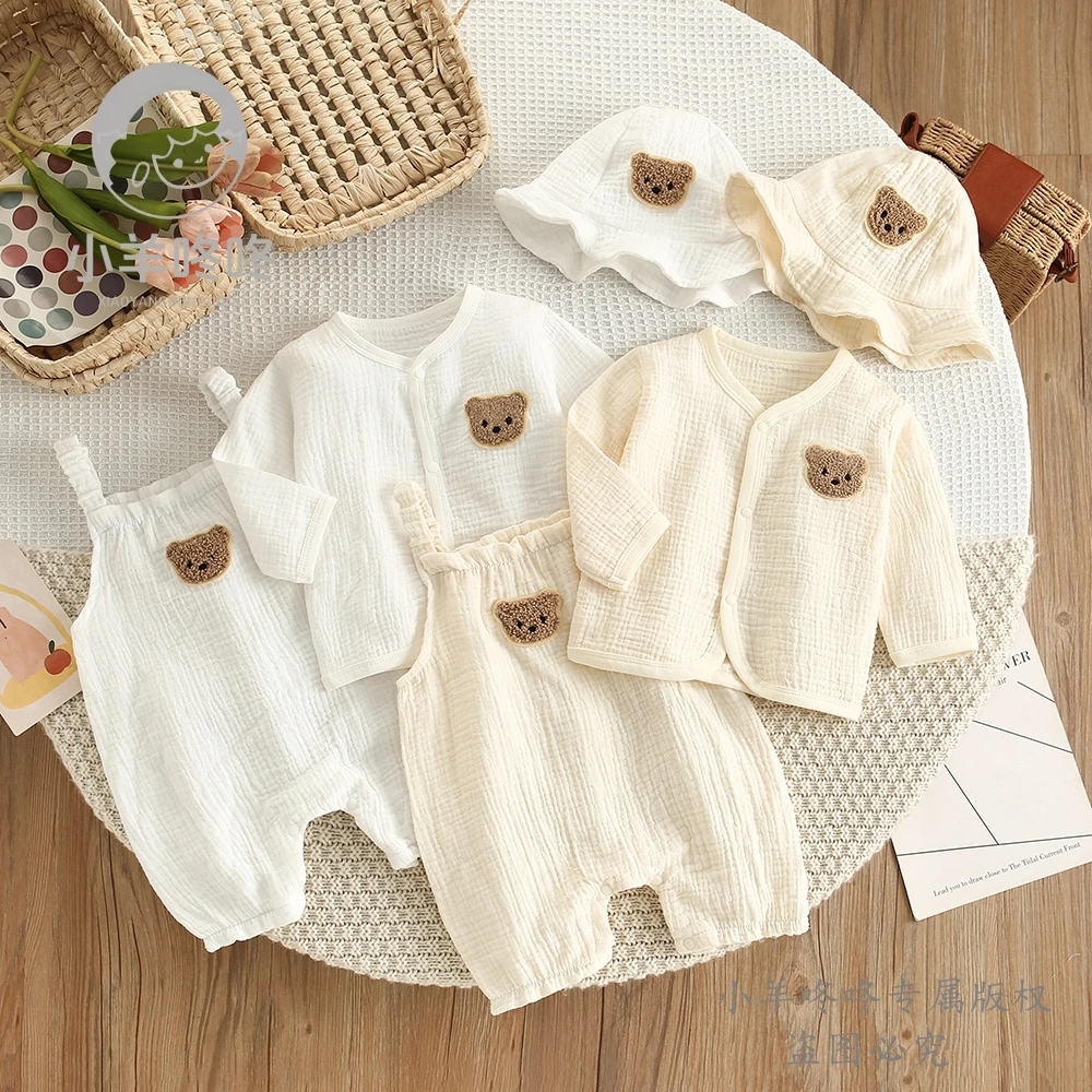 【夏季】新款云端小熊的第一件肌肤之礼婴幼儿洋气纱布吊带三件套