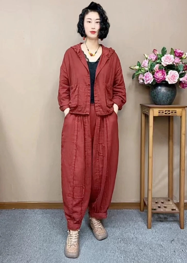 ZX0220新款宽松大码连帽短款纯色长袖外套套装大版哈伦裤两件套