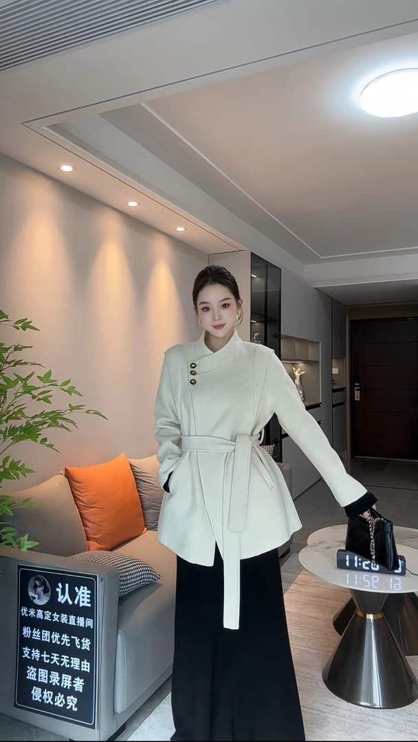 【优米专属】2025秋冬新款中长款毛呢外套时尚立领女设计师款0521