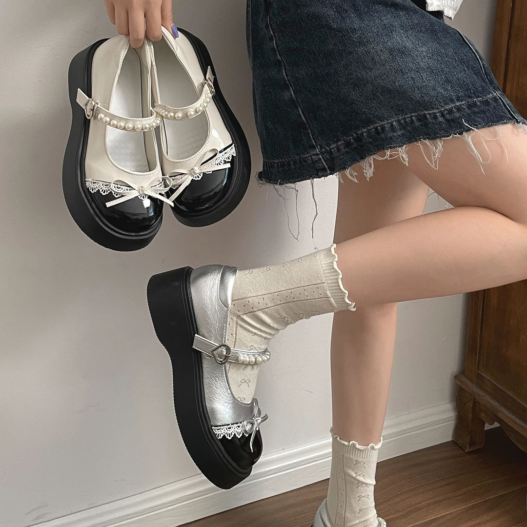 复古银色法式增高厚底浅口单鞋女秋2025新款配裙子百搭玛丽珍鞋子