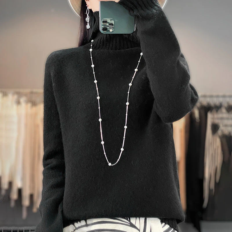 高端100%纯羊毛衫女一线成衣高领加厚纯色针织打底衫百搭软糯毛衣