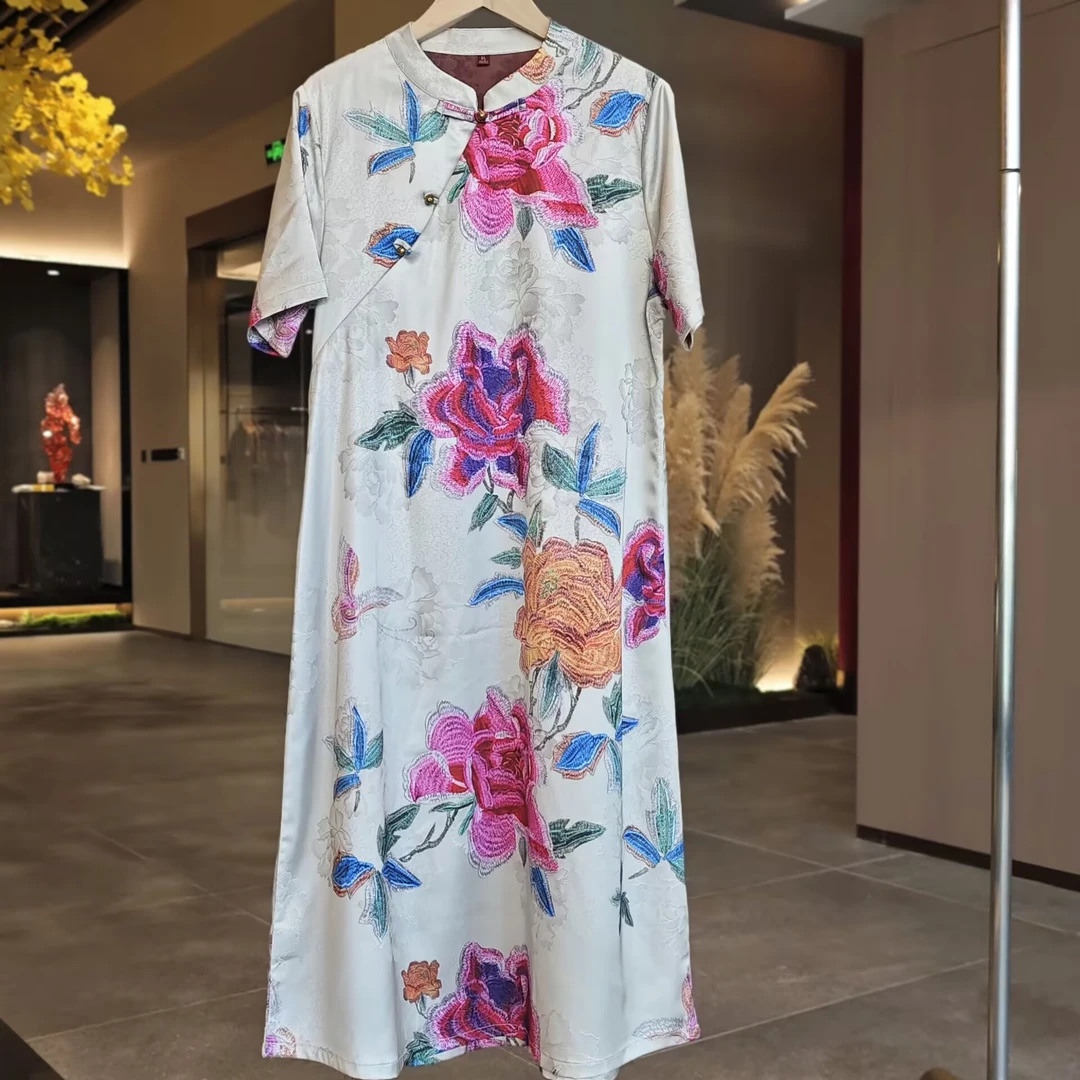 【意欢】2025新款夏季气质新中式国风裙子立领斜襟气质女装连衣裙