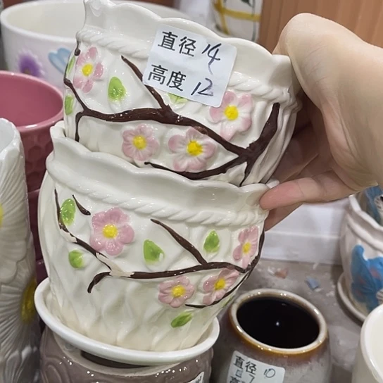 多肉绿植陶瓷花盆9.9包邮，有孔
