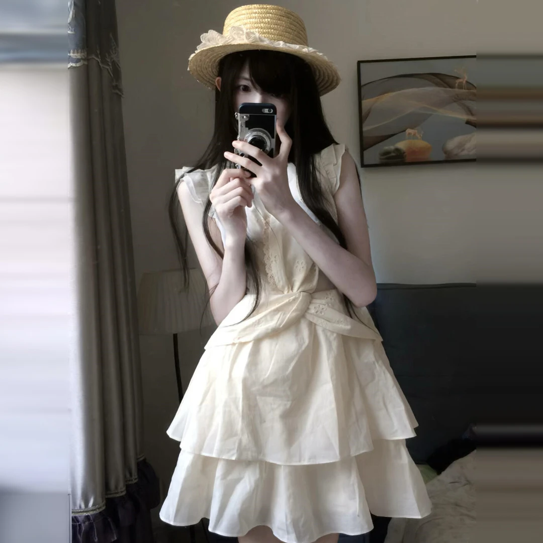 法式甜美风连衣裙子女2025夏季新款小个子洋气衣服女显瘦白色短裙