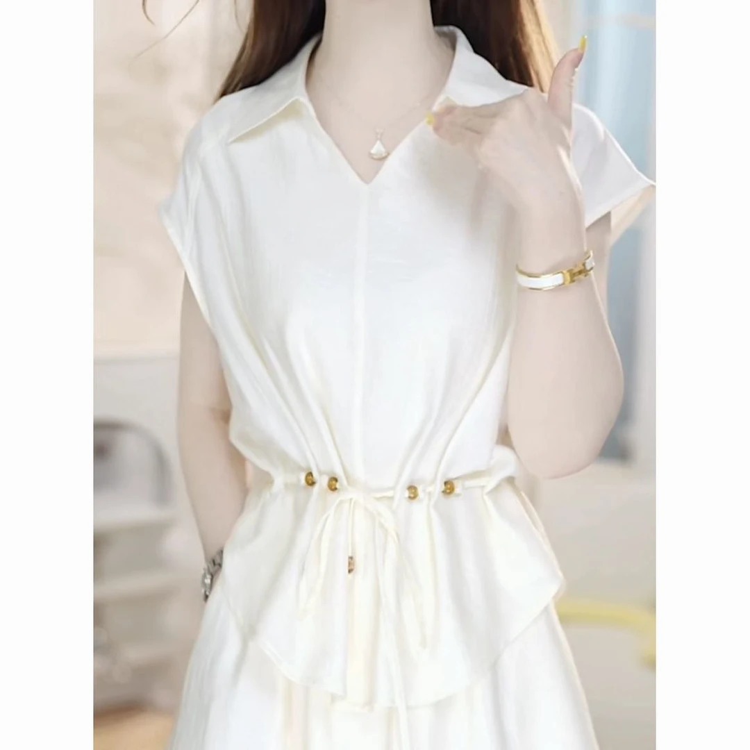 时尚洋气假两件连衣裙女2025夏季新款收腰显瘦减龄气质中长款裙子