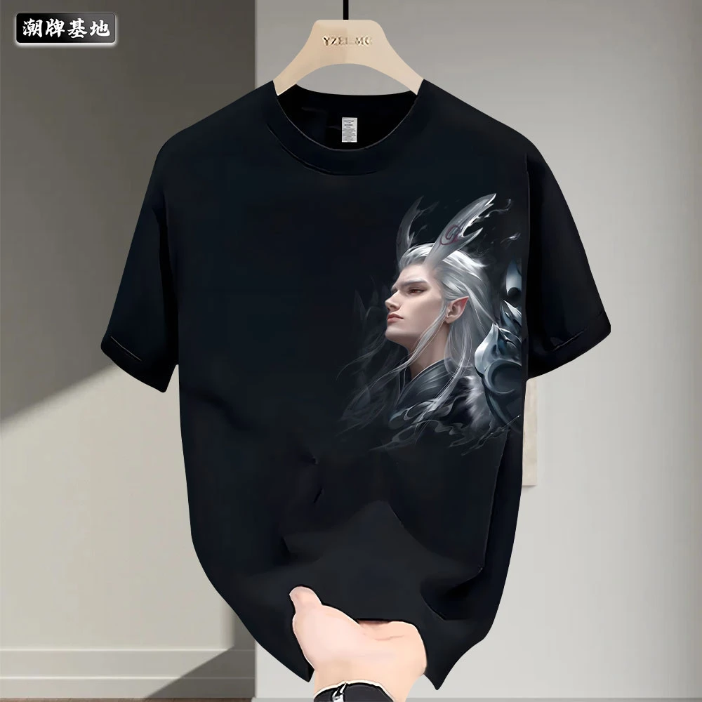 2025年新款夏季设计感圆领纯棉敖光印花男女国潮新中式短袖上衣