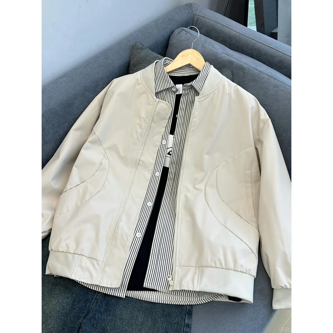 浅卡其cleanfit美式飞行夹克男款早秋穿搭棒球服宽松休闲情侣外套