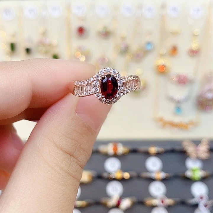 戒指银S925镶嵌碧玺