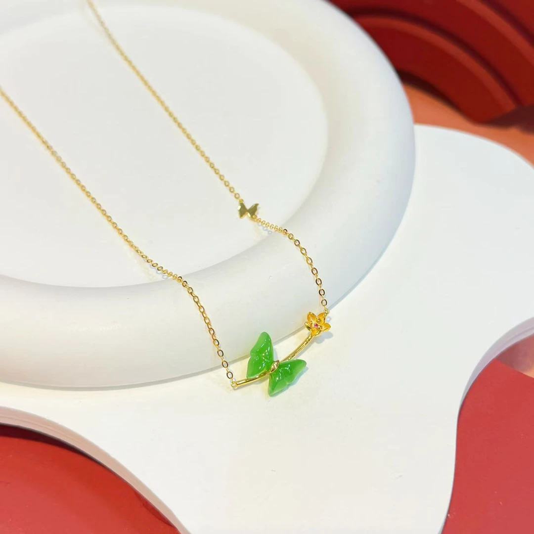【红娘子】【蝶恋花】18K金10*12mm苹果绿蝴蝶套链HNZ8919