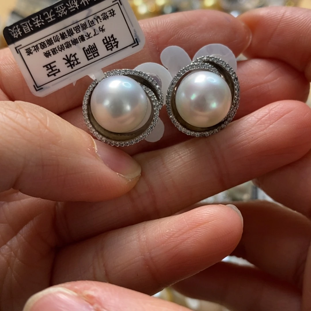 海水珍珠耳饰银S925镶嵌