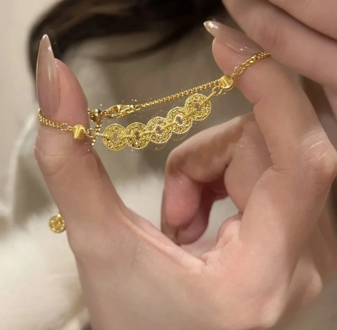 坠链均足银 【财源广进 富贵平安】碎冰冰五帝钱爆闪手链新年礼物