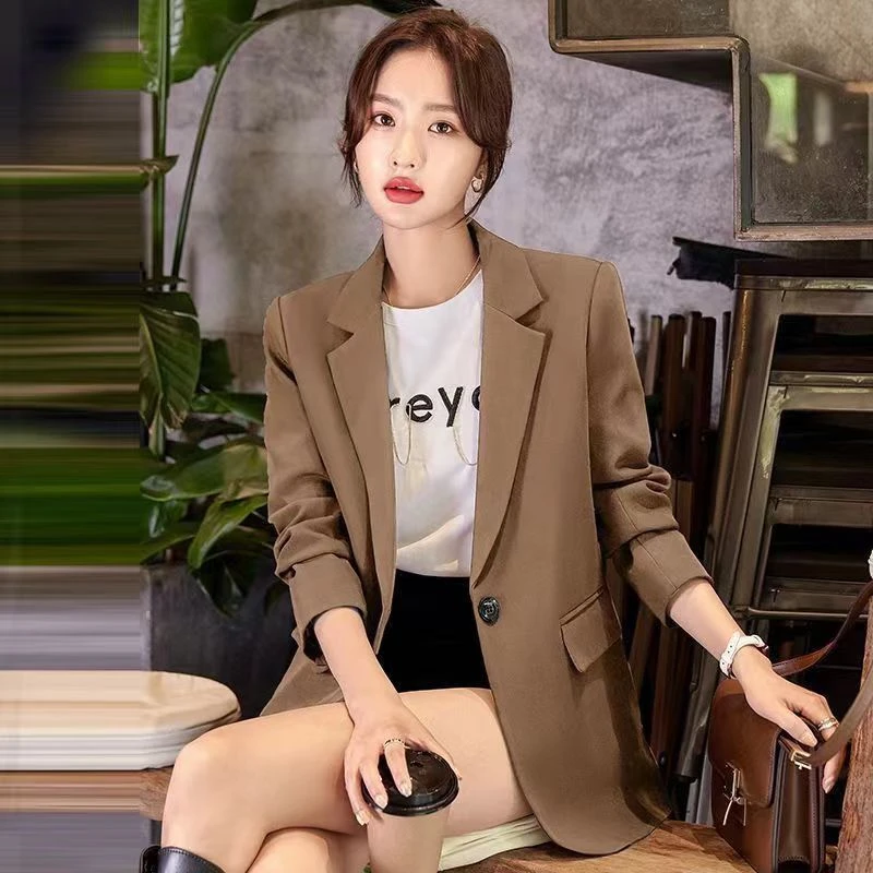 春秋修身款西装显瘦韩版纯色防风女士西服休闲百搭气质学生西服96