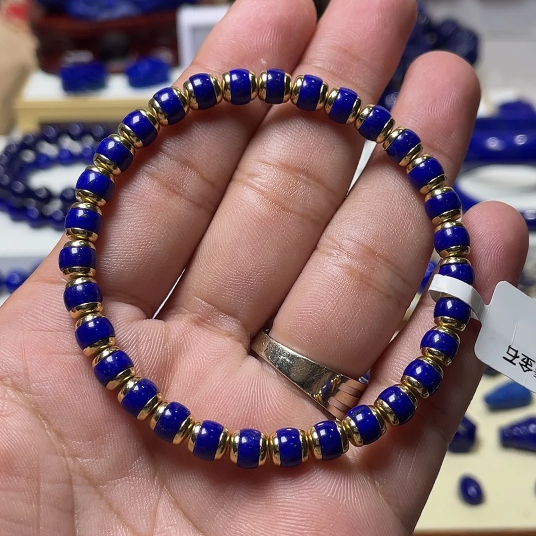 青金石银S925镀金镶嵌6mm精工汉堡手串