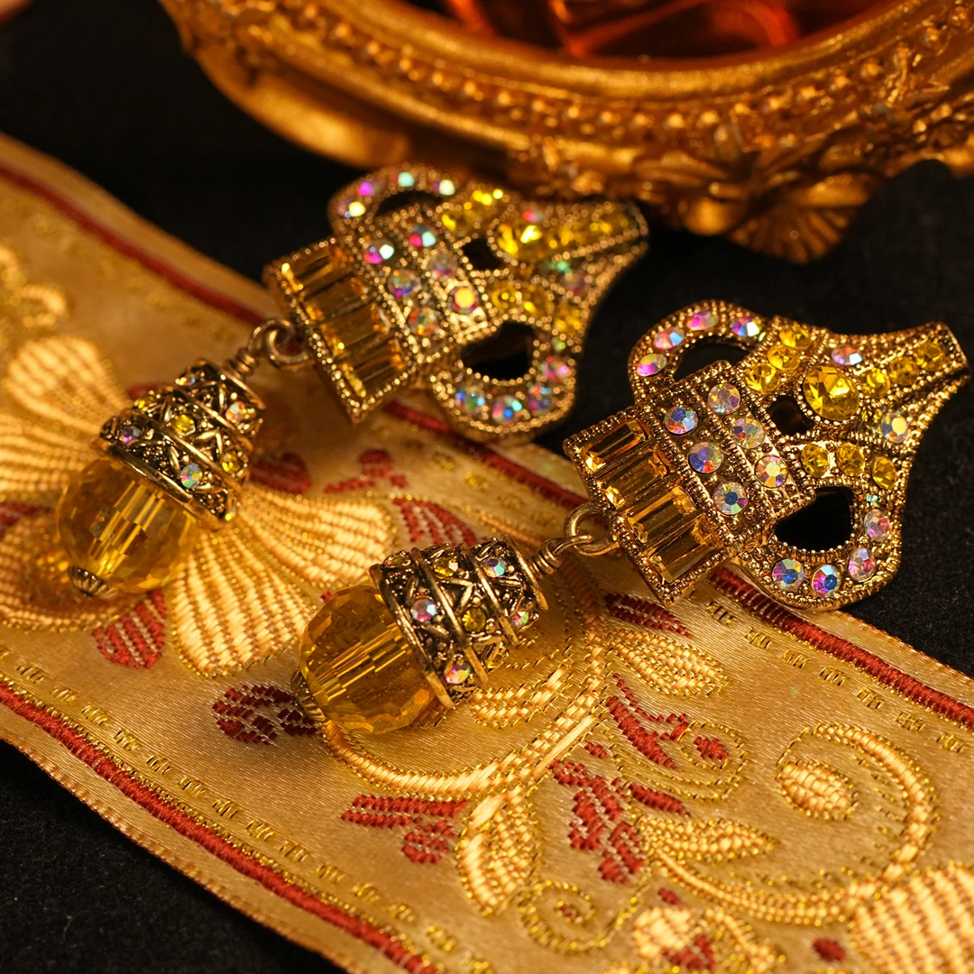 铜合金耳饰 【8342】耳夹 皇冠满钻炫彩复古重工镶嵌