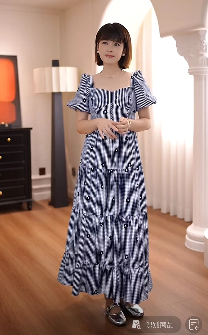 夏季法式刺绣格子连衣裙-法式显瘦气质裙夏季法式格子连衣裙0611